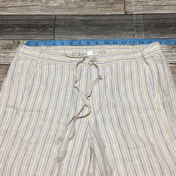 J Jill Love Linen Striped Pants Women’s M Light Beige (Inseam 28) Drawstring - Picture 4 of 9